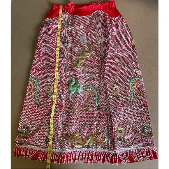 Vintage Custom Handmade Fully Beaded Sequined Traditional Chinese Wedding Dress - Picture 2 of 15